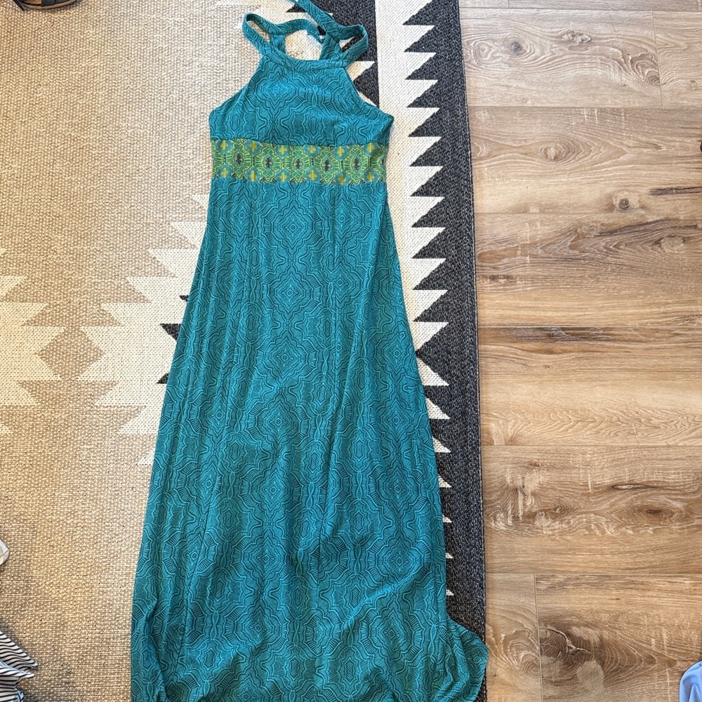 Prana Teal Patterned Halter Dress
